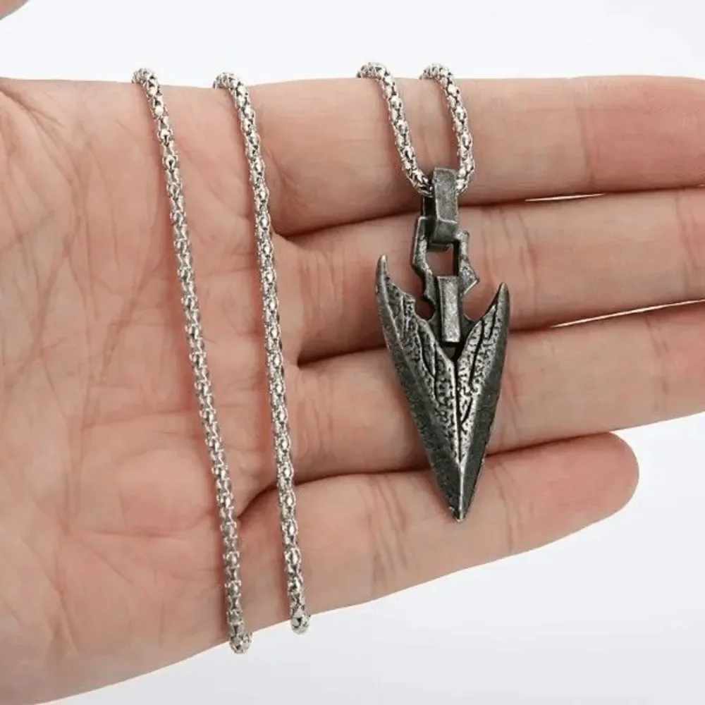 Antique Stainless Steel Arrowhead Dagger Pendant Necklace